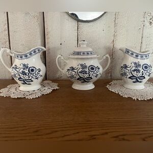 Vintage J&G Meakin Blue Nordic Creamer Sugar Bowl Jug Set | MCM England